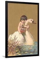 Child on Back of Swan-null-Framed Art Print