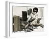 Child Playing a Record Player-English School-Framed Giclee Print