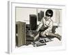 Child Playing a Record Player-English School-Framed Giclee Print