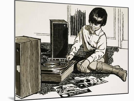 Child Playing a Record Player-English School-Mounted Giclee Print
