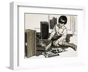 Child Playing a Record Player-English School-Framed Giclee Print