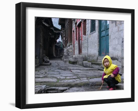 Child Playing on the Street, China-Ryan Ross-Framed Photographic Print