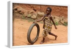 Child playing with a tyre, Tori, Benin-Godong-Framed Photographic Print