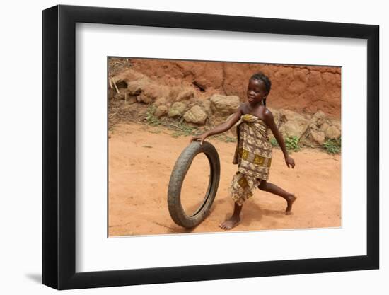 Child playing with a tyre, Tori, Benin-Godong-Framed Photographic Print