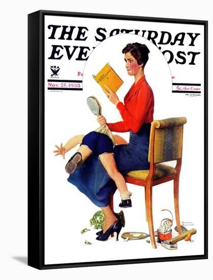 "Child Psychology" or "Spanking" Saturday Evening Post Cover, November 25,1933-Norman Rockwell-Framed Stretched Canvas