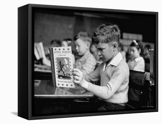 Child Reading a Book in School-Frank Scherschel-Framed Stretched Canvas