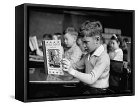 Child Reading a Book in School-Frank Scherschel-Framed Stretched Canvas