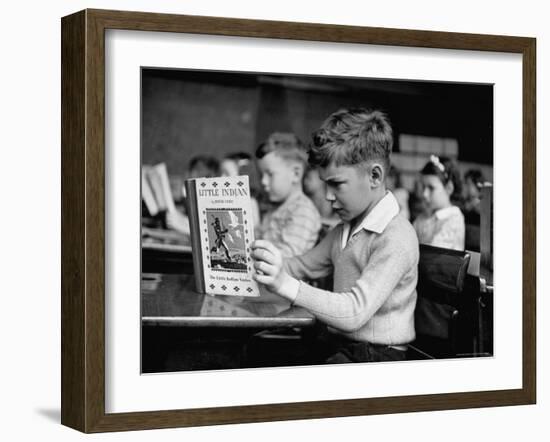 Child Reading a Book in School-Frank Scherschel-Framed Photographic Print