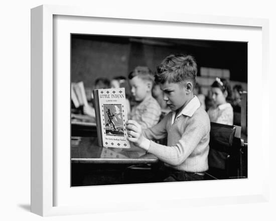 Child Reading a Book in School-Frank Scherschel-Framed Photographic Print