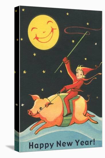 Child Riding Pig by Smiling Moon-null-Stretched Canvas