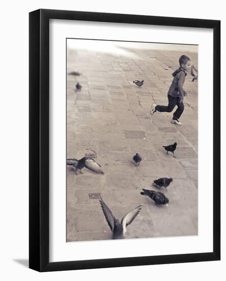Child Running across Stones, Venice, Italy-Steven Boone-Framed Photographic Print