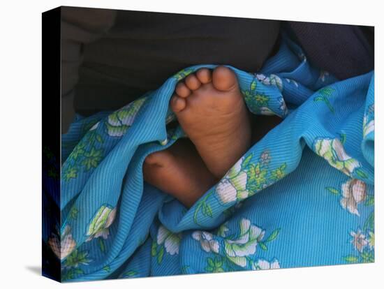 Child's Feet Wrapped with Sari at Kunbuli Friday Market, Orissa, India-Keren Su-Stretched Canvas