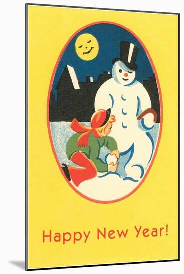 Child, Snowman, Smiling Moon-null-Mounted Art Print