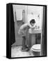 Child Star Margaret O'Brien Brushing Her Teeth-Bob Landry-Framed Stretched Canvas