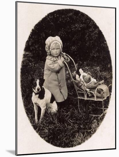 Child, Toy Pram, Dog-null-Mounted Art Print