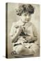 Child with Armand Marseille Doll, Postcard-null-Stretched Canvas