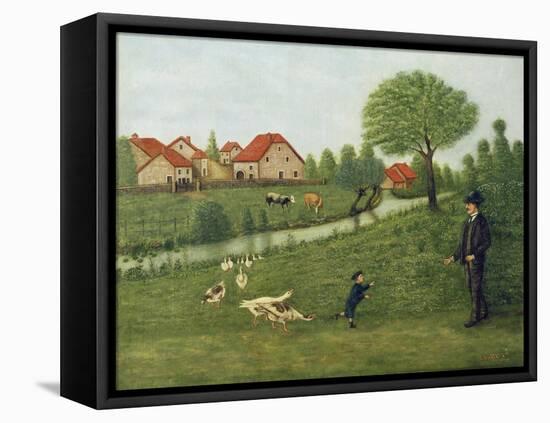 Child with Geese-Louis Vivin-Framed Stretched Canvas