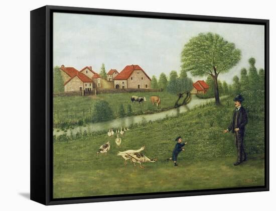 Child with Geese-Louis Vivin-Framed Stretched Canvas