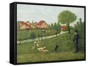 Child with Geese-Louis Vivin-Framed Stretched Canvas