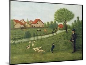 Child with Geese-Louis Vivin-Mounted Premium Giclee Print