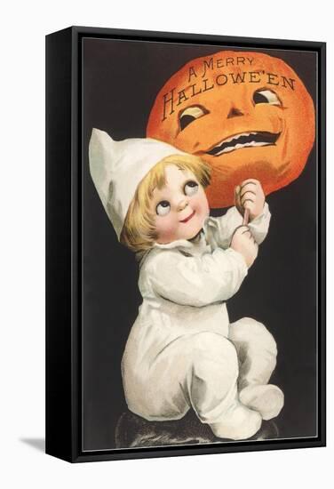 Child with Jack O'Lantern-null-Framed Stretched Canvas