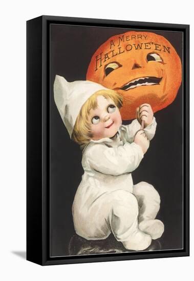 Child with Jack O'Lantern-null-Framed Stretched Canvas