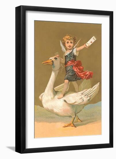 Child with Letter on Goose-null-Framed Art Print