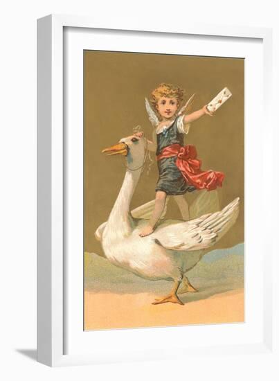 Child with Letter on Goose-null-Framed Art Print