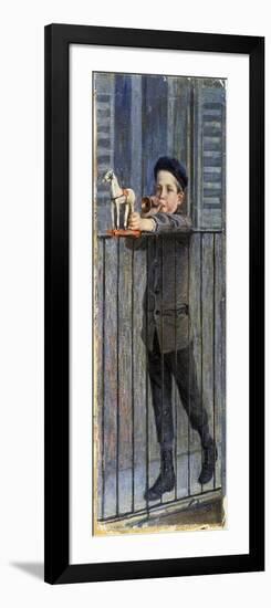 Child with Trumpet and Pony, Circa 1896, Painting by Emilio Longoni (1859-1932)-null-Framed Giclee Print
