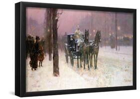 Childe Hassam Street Scene with Two Cabs Art Print Poster-null-Framed Poster