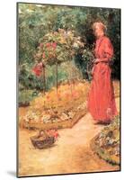 Childe Hassam Woman Cuts Roses in a Garden Art Print Poster-null-Mounted Poster