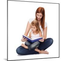 Childhood, Parenting and Relationship Concept - Happy Mother with Adorable Little Girl Reading Book-dolgachov-Mounted Photographic Print