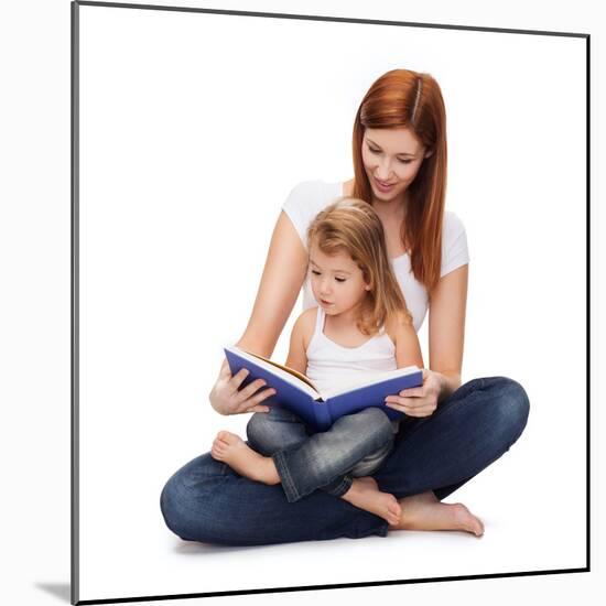 Childhood, Parenting and Relationship Concept - Happy Mother with Adorable Little Girl Reading Book-dolgachov-Mounted Photographic Print