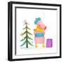 Childish Cheerful Little Pig in Winter Warm Clothes with Fur Tree and Birds. Colorful Cartoon for K-Popmarleo-Framed Art Print