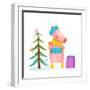 Childish Cheerful Little Pig in Winter Warm Clothes with Fur Tree and Birds. Colorful Cartoon for K-Popmarleo-Framed Art Print