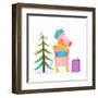 Childish Cheerful Little Pig in Winter Warm Clothes with Fur Tree and Birds. Colorful Cartoon for K-Popmarleo-Framed Art Print