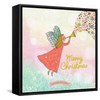 Childish Merry Christmas Card in Vector. Cute Cartoon Fairy in the Sky with Bokeh Effect. Stylish H-smilewithjul-Framed Stretched Canvas