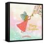 Childish Merry Christmas Card in Vector. Cute Cartoon Fairy in the Sky with Bokeh Effect. Stylish H-smilewithjul-Framed Stretched Canvas