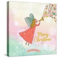 Childish Merry Christmas Card in Vector. Cute Cartoon Fairy in the Sky with Bokeh Effect. Stylish H-smilewithjul-Stretched Canvas