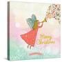 Childish Merry Christmas Card in Vector. Cute Cartoon Fairy in the Sky with Bokeh Effect. Stylish H-smilewithjul-Stretched Canvas