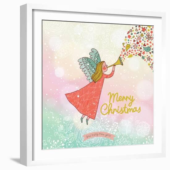 Childish Merry Christmas Card in Vector. Cute Cartoon Fairy in the Sky with Bokeh Effect. Stylish H-smilewithjul-Framed Premium Giclee Print