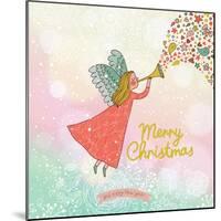 Childish Merry Christmas Card in Vector. Cute Cartoon Fairy in the Sky with Bokeh Effect. Stylish H-smilewithjul-Mounted Art Print