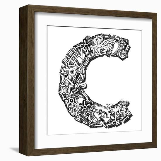 Childlike Doodle Abc, Crazy Letter C Isolated On White Background-Andriy Zholudyev-Framed Art Print