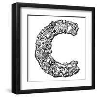 Childlike Doodle Abc, Crazy Letter C Isolated On White Background-Andriy Zholudyev-Framed Art Print