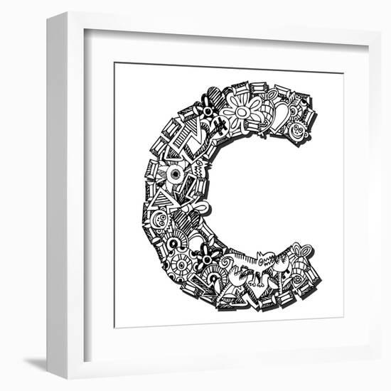 Childlike Doodle Abc, Crazy Letter C Isolated On White Background-Andriy Zholudyev-Framed Art Print