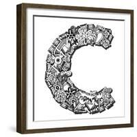 Childlike Doodle Abc, Crazy Letter C Isolated On White Background-Andriy Zholudyev-Framed Premium Giclee Print