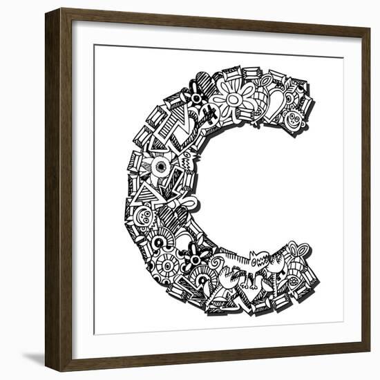 Childlike Doodle Abc, Crazy Letter C Isolated On White Background-Andriy Zholudyev-Framed Premium Giclee Print