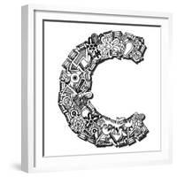 Childlike Doodle Abc, Crazy Letter C Isolated On White Background-Andriy Zholudyev-Framed Premium Giclee Print