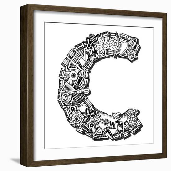 Childlike Doodle Abc, Crazy Letter C Isolated On White Background-Andriy Zholudyev-Framed Art Print