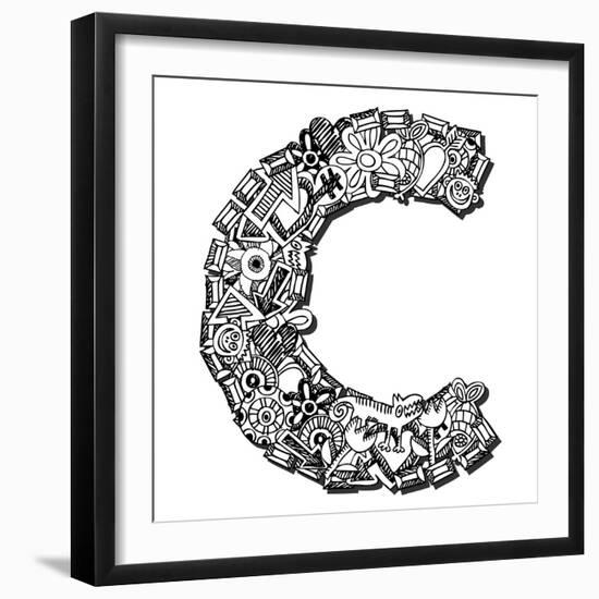 Childlike Doodle Abc, Crazy Letter C Isolated On White Background-Andriy Zholudyev-Framed Art Print